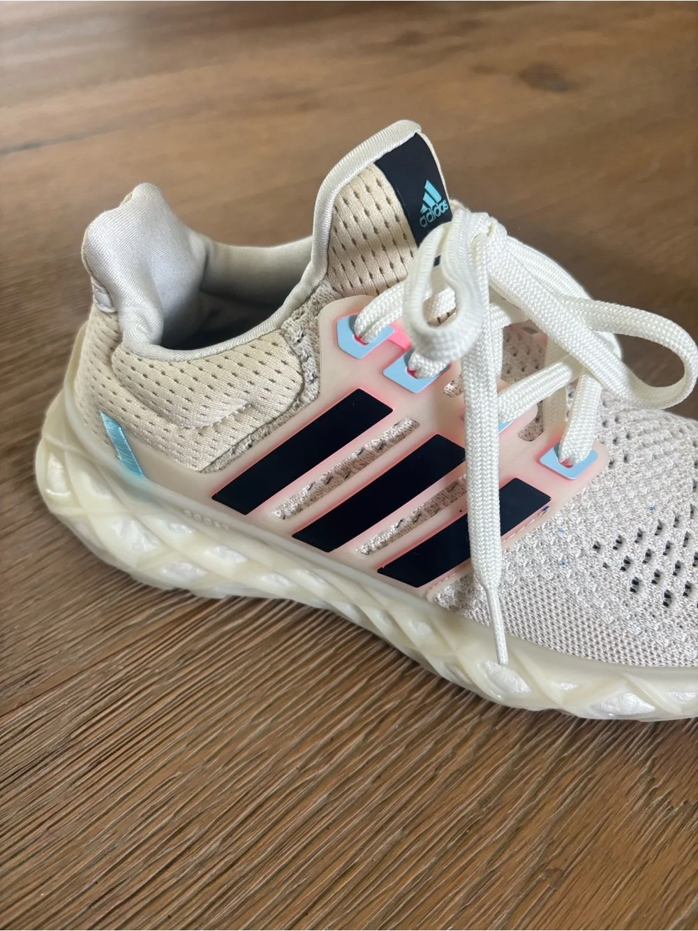 adidas Kids Sneakers Cream with Pink & Navy Accents